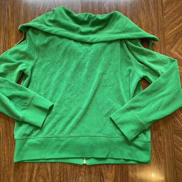 Michael Kors Green Velour Wing Collar Zip Front Jacket Sz L - Picture 7 of 7